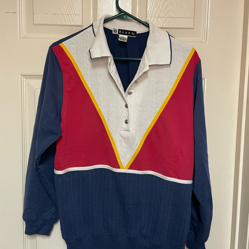 Vintage 90s BLAST Rugby Pullover Colorblock Button Sweatshirt Men’s M